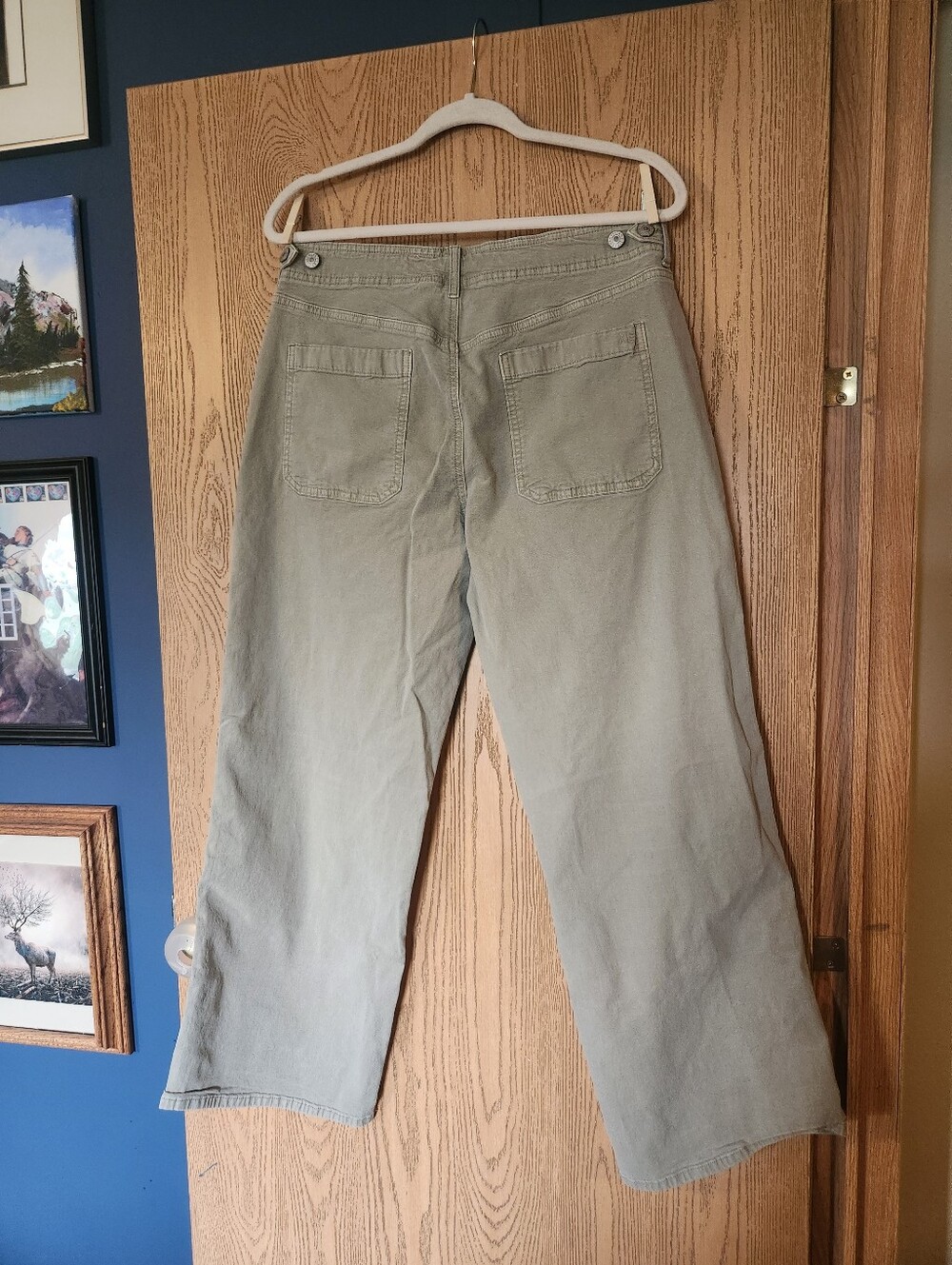 American Eagle Stovepipe Wide Leg Olive Jeans - Size 12 - Picture 3 of 5